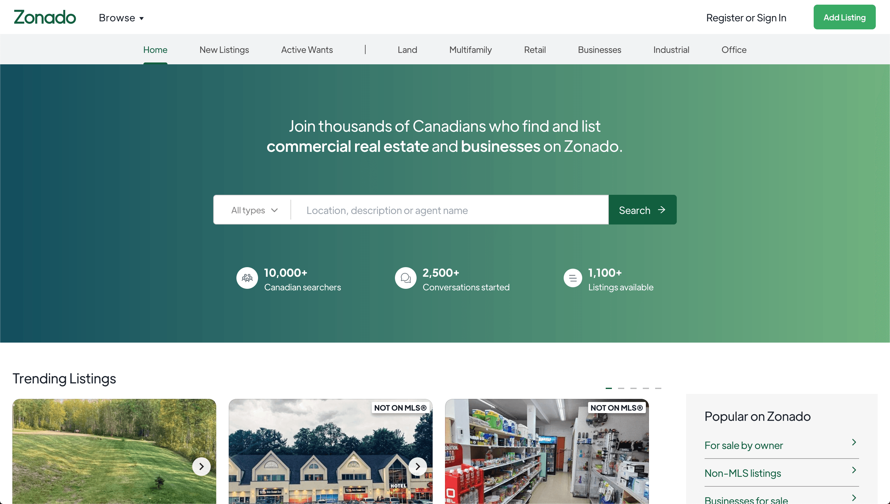 Zonado landing page