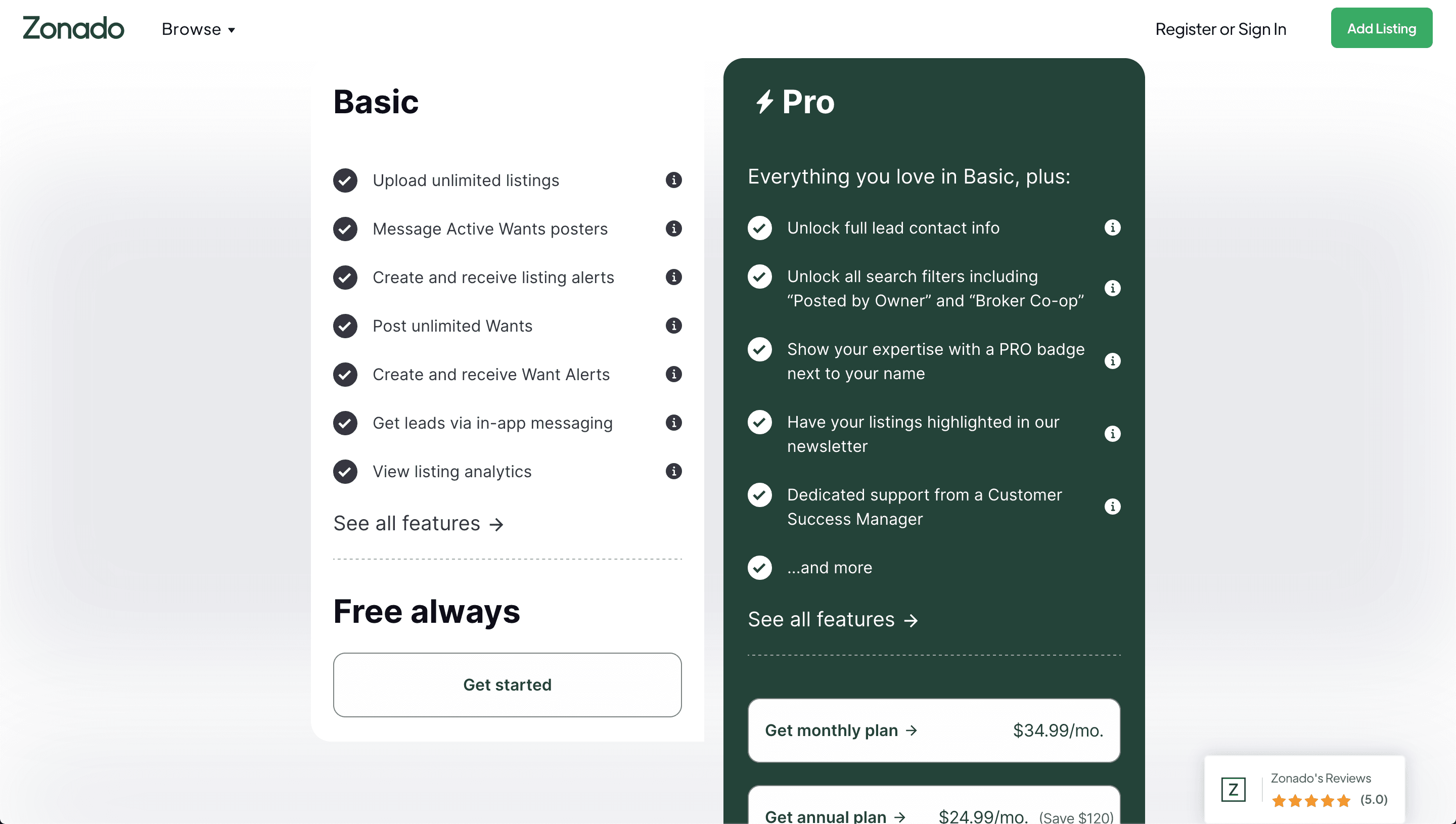 Zonado plan pricing