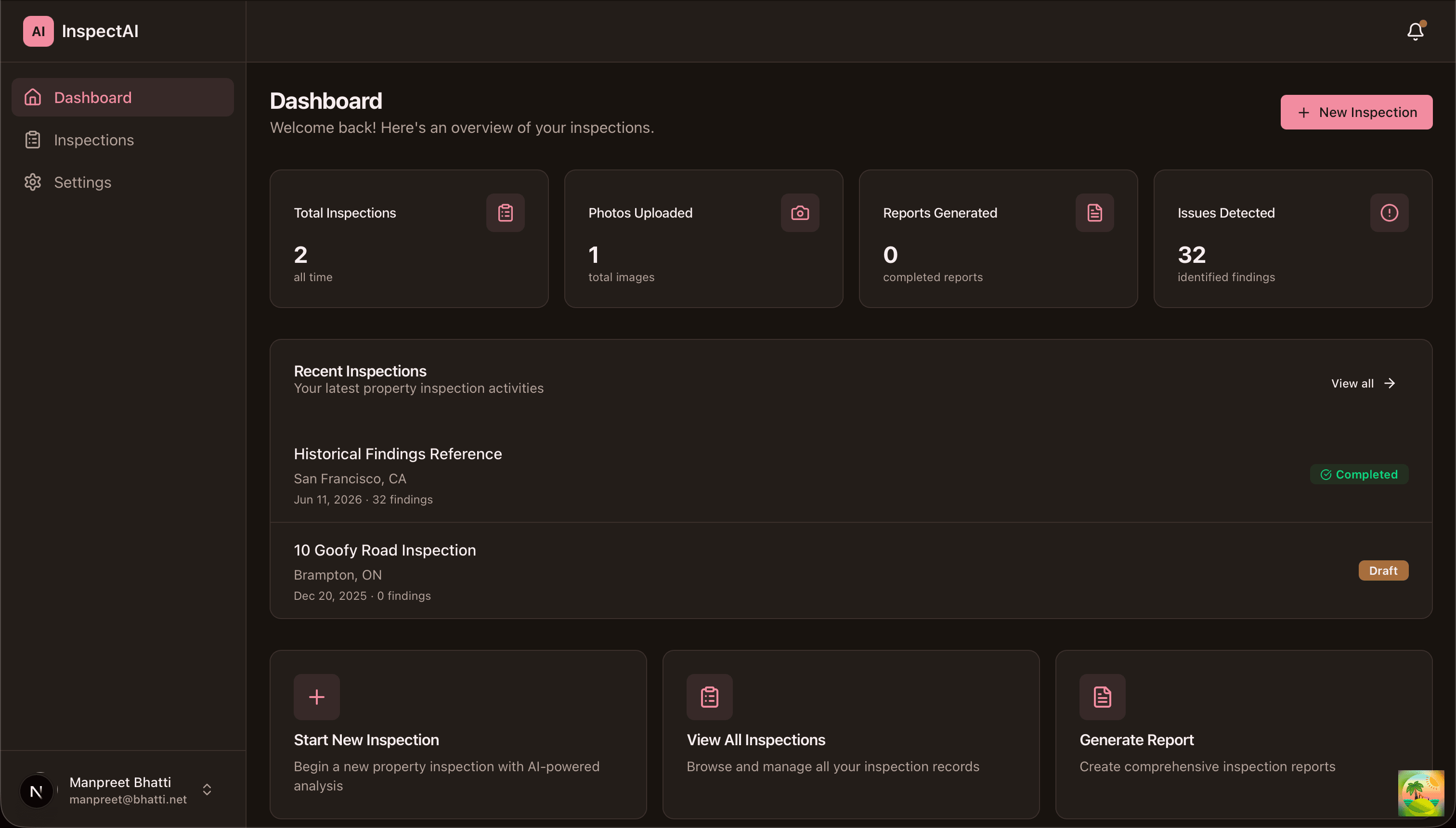 InspectAI dashboard